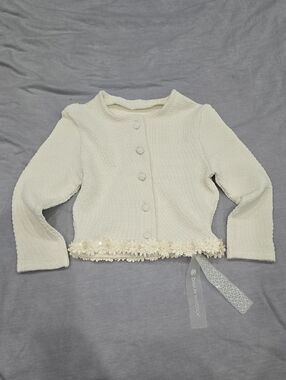 DEVON WINDSOR Cream Knit Jacket with Floral Hem